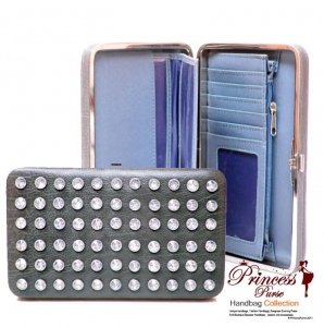 Designer Inspired Faux Leather Wallet w/ Rhinestone Front Pattern